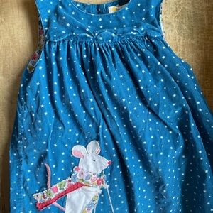 Baby Boden Corduroy Blue Starry Dress with Mouse Appliqué